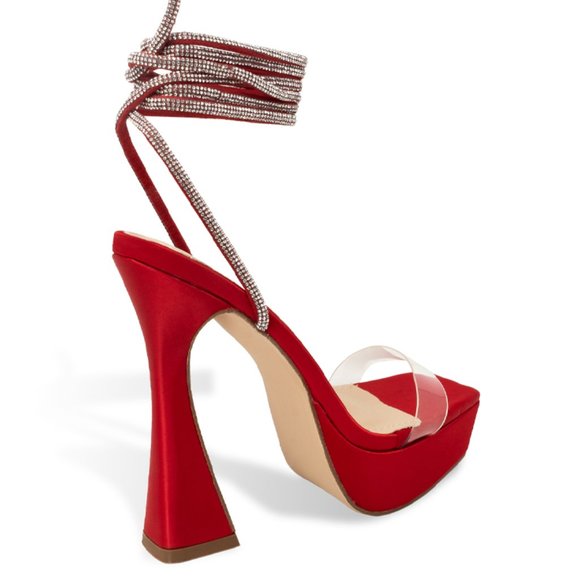 Women’s Chunky Block Platform Heeled Sandals with Rhinestone Straps - Picture 2 of 4